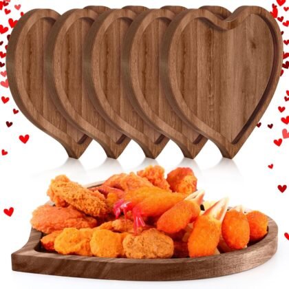 Suzile 6 Pcs Heart Shaped Tray Charcuterie Board Valentines Day Cheese Plate Acacia Wood Serving Tray Dinner Reusable Heart Dish Platter for Snack Food Cake(9 x 9 Inch)