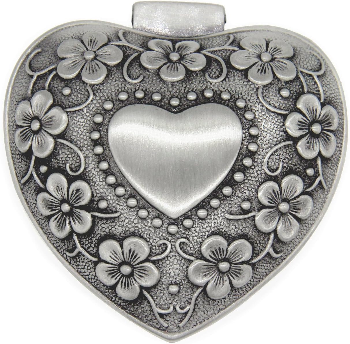 Classic Vintage Antique Heart Shape Jewelry Box Ring Small Trinket Storage Organizer Chest Christmas Gift, Silver - Image 2