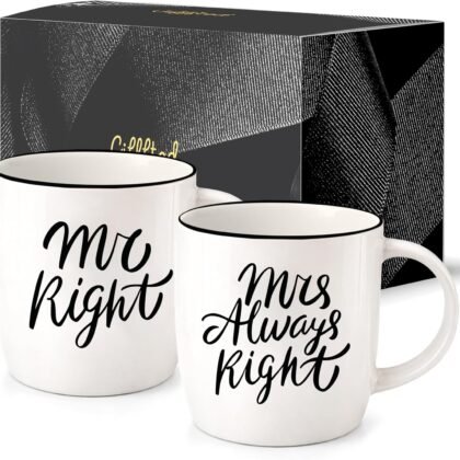 Triple Gifffted Mr Right Mrs Always Right Coffee Mugs Gifts Ideas for Couples, Wedding Anniversary, Engagement, Christmas, His & Hers, Bride and Groom, Parents, Newlyweds Bridal Shower, Ceramic 380ml