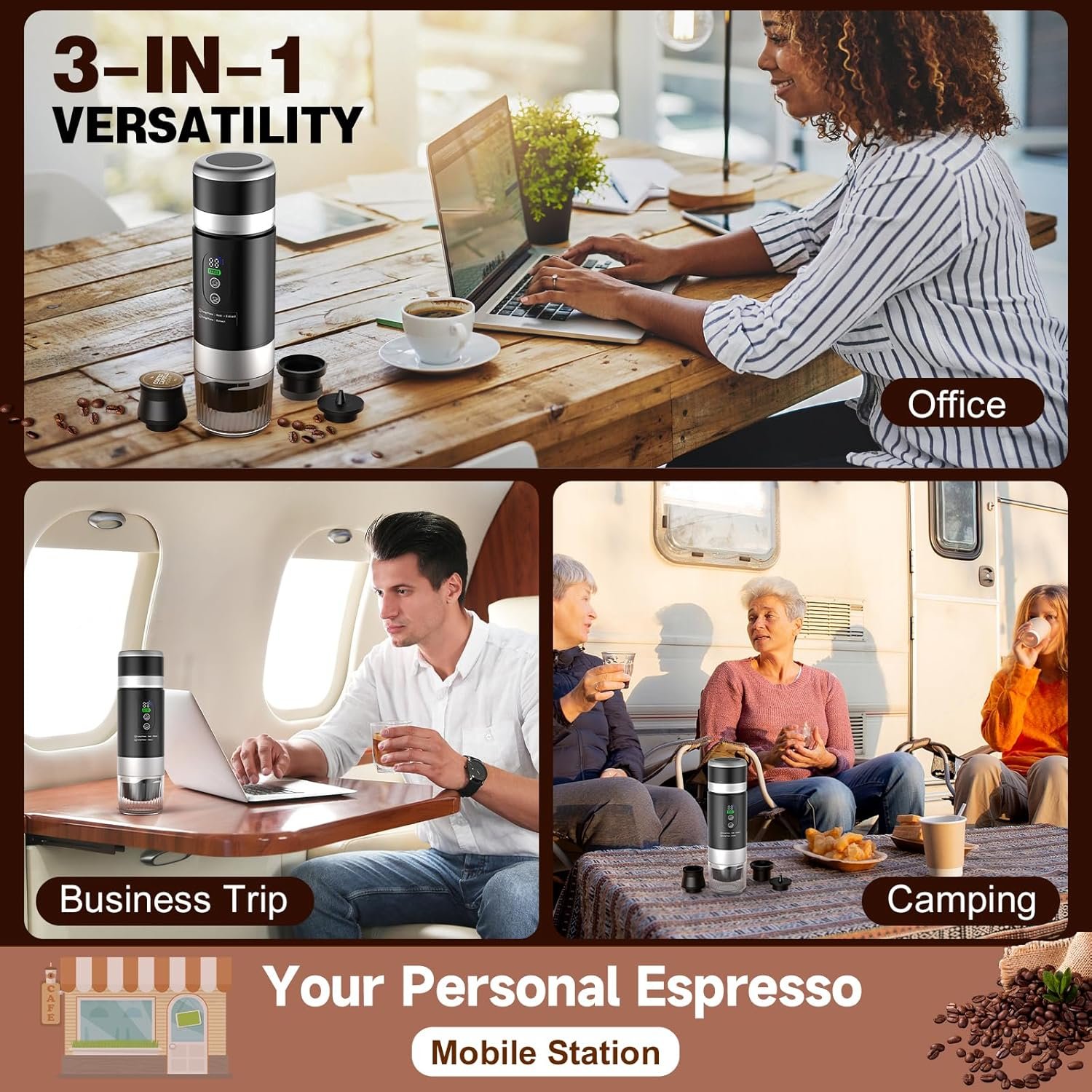 Portable Espresso Machine with Removeable Battery, 20 bar Mini Travel Coffee maker, Expresso Coffee Maker with USB-C,3-in-1 Car Coffee Maker Self-Heating, Ground Coffee & Capsule(Ns&DG) - Image 7