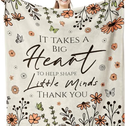 Teacher Appreciation Gifts, Teacher Gifts for Women, Teachers Blanket with Flower, Back to School End of Year for Christmas Thank You Retirement Birthday Gift for Women, 60'' X 50''