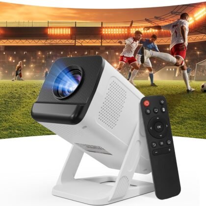 Mini Projector for Bedroom & Outdoor, Smart Android 14 Portable Proyector, 1080P with 4K Support, WiFi 6 Bluetooth 5.4, 210° Rotatable, Auto Keystone, 40-100" Short Throw Movie Projector