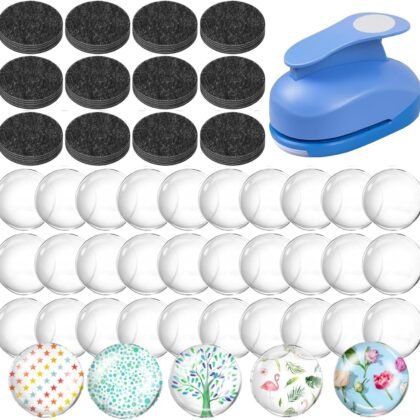 101pcs Fridge Glass Magnets Craft Set Include Craft 1-Inch Paper Punch Round Disc Ferrite Ceramic Magnets with Transparent Glass Cabochons for DIY Refrigerator Magnet Crafts
