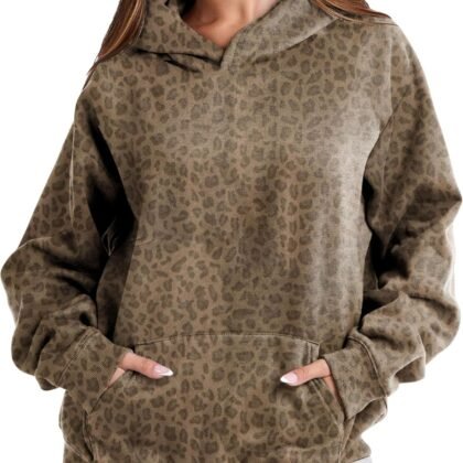 Leopard Print Hoodies for Women Oversized Cheetah Printed Hooded Pullover 2000s Y2K Hoodie Sweatshirt 90s Streetwear