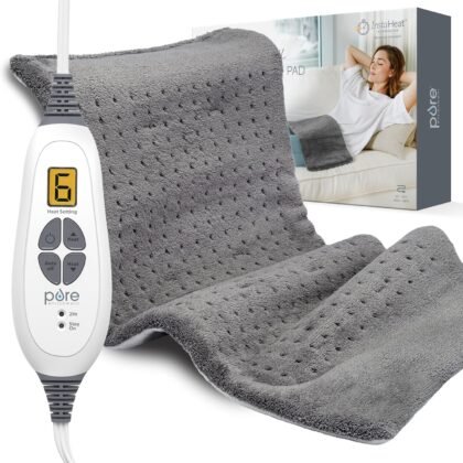 Pure Enrichment® PureRelief® XL Heating Pad - 12" x 24" Electric Heating Pad for Back Pain & Cramps, 6 Heat Settings, Soft Machine Wash Fabric, Auto-Off & Moist Heat (Charcoal Gray)